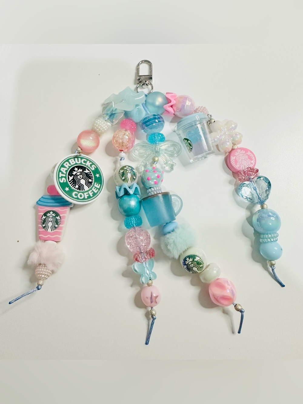 Starbucks Pink and Baby Blue Pastel Bead bag Charm